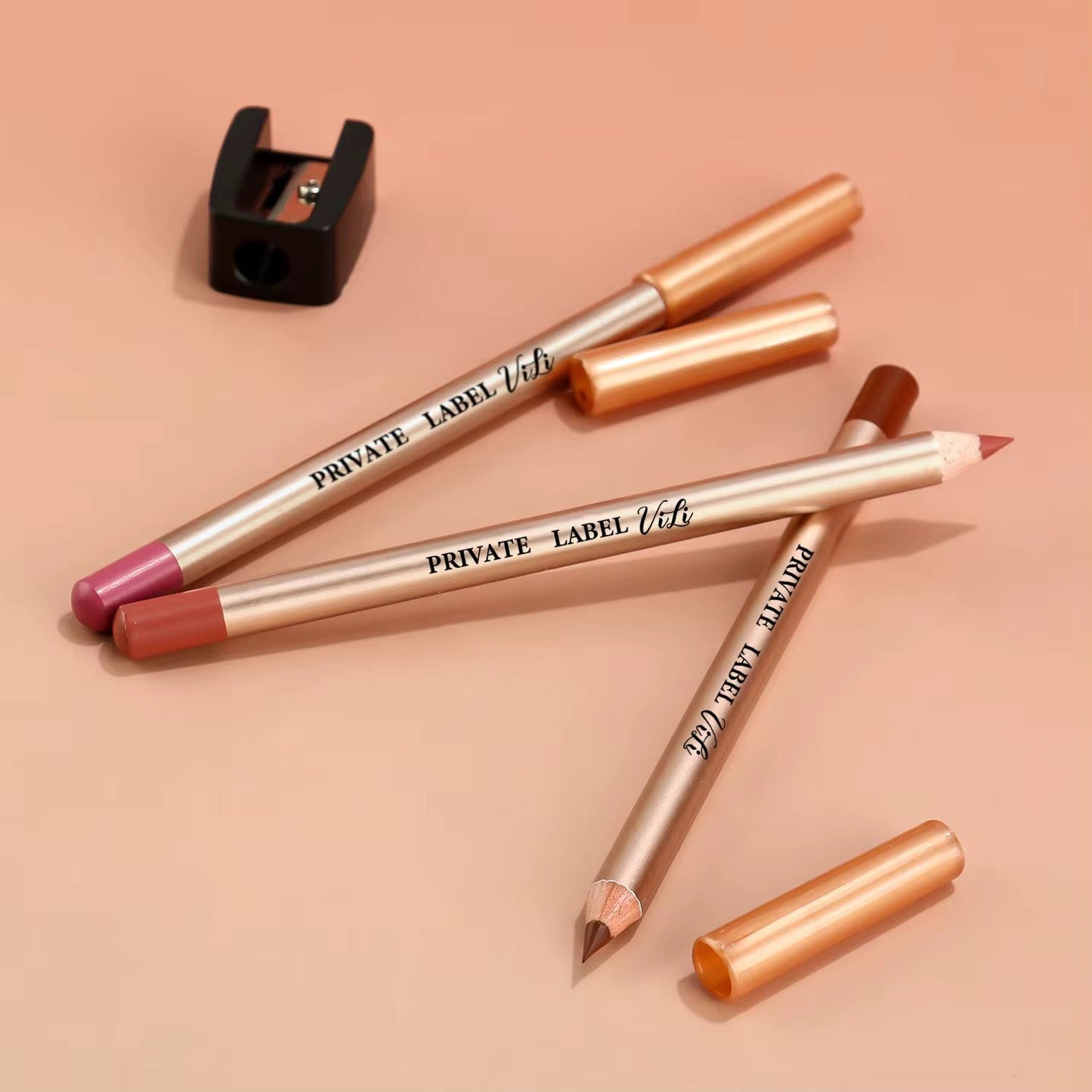 50pcs Private Label Gold Pencil Lip Liner + Sharpener