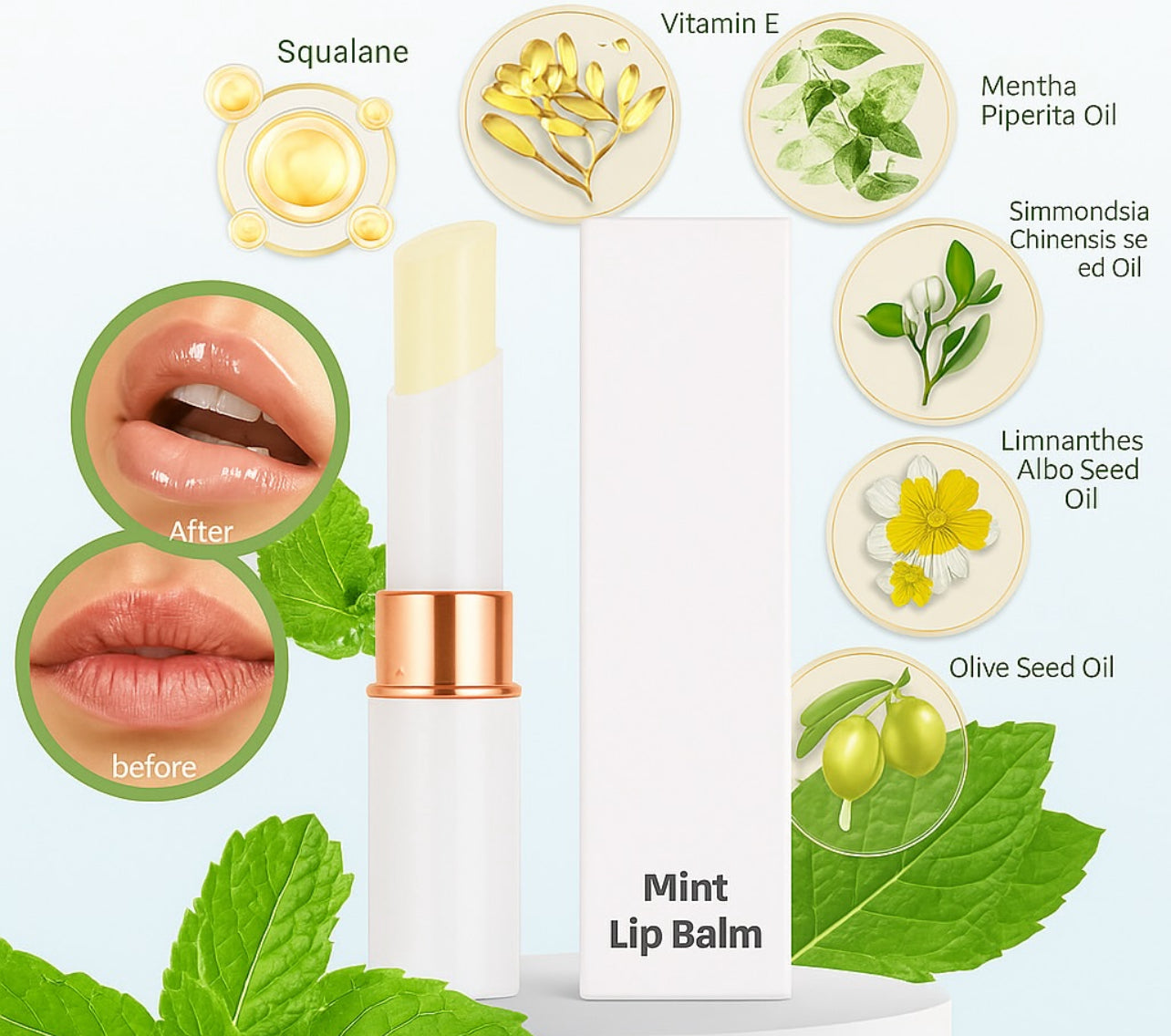 50pcs Private Label- Mint Lip Balm (soothe & Hydrate)