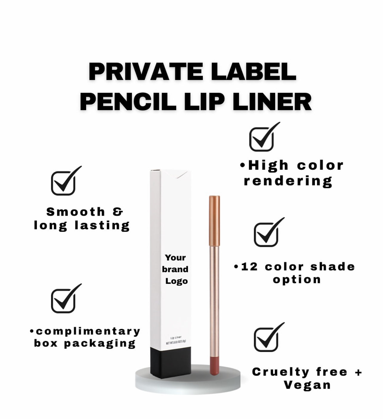 50pcs Private Label Gold Pencil Lip Liner + Sharpener
