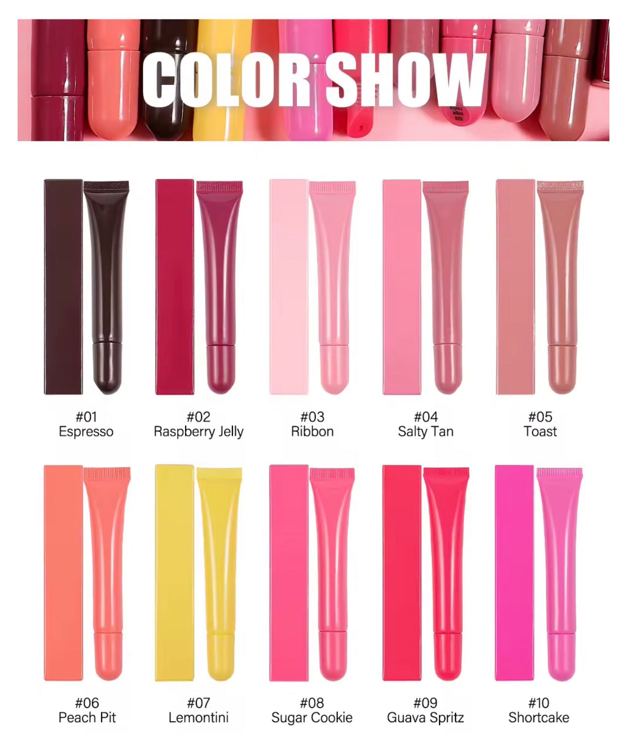 50pcs Private Label Peptide Scented Glossy Lip Tint Balm 2.0