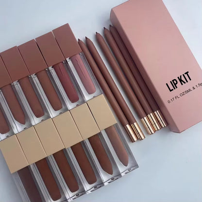 50 Sets Private Label Brown Square Tube Lip Gloss & Matte Lipstick Kit