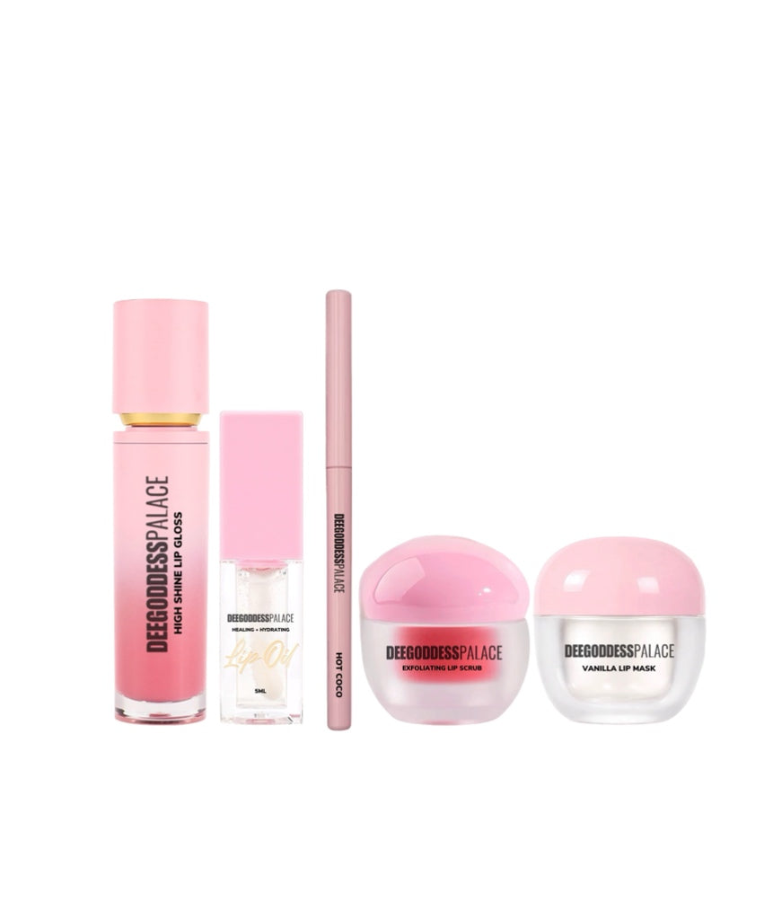 50 Sets Private Label 5-in-1 Lip Care Kit (Lip Scrub, Lip Mask, Lip Gloss, Lip Liner, Lip Oil)