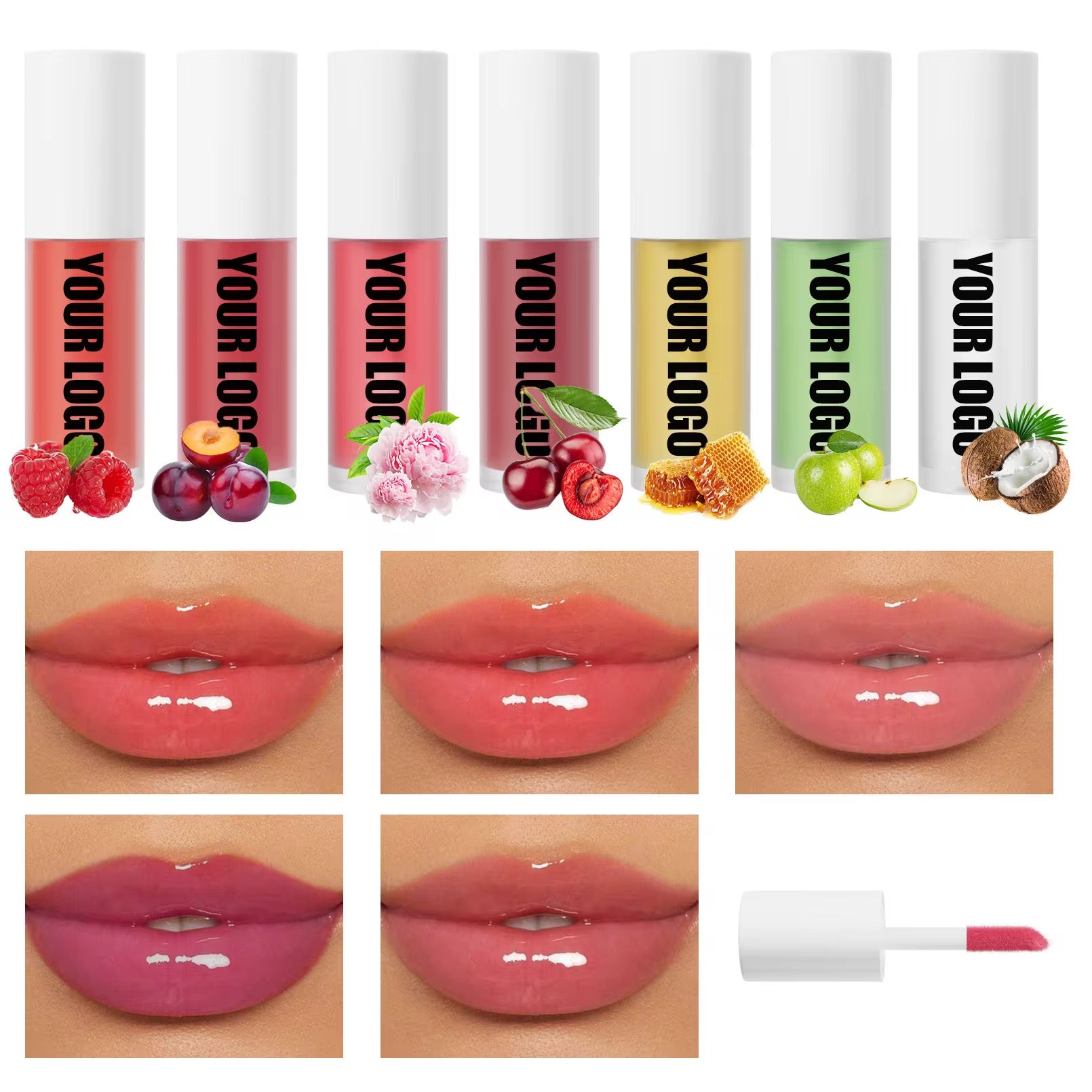 100pcs Private Label Hydrating Fruity Clear Lip Oil