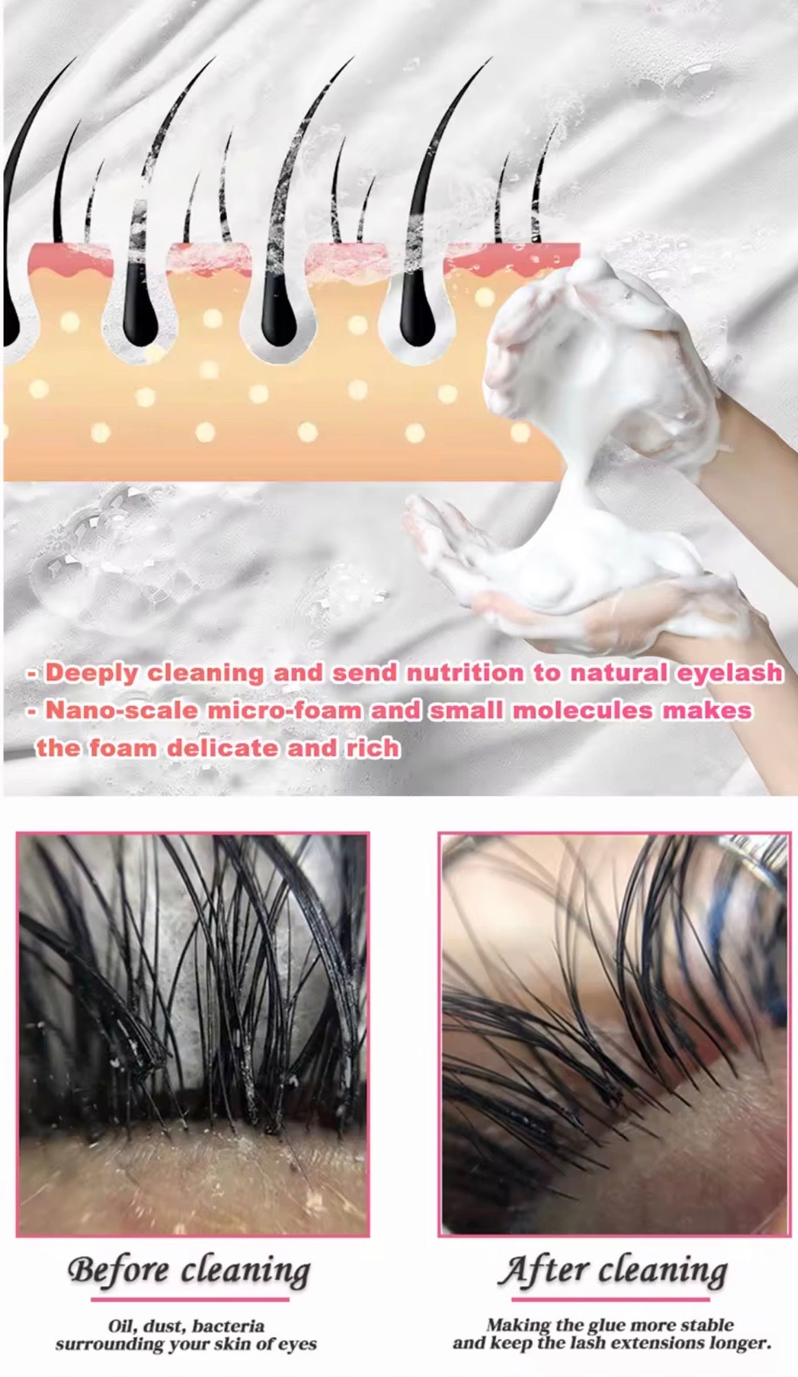50pcs Private Label Eyelash Foaming Cleanser