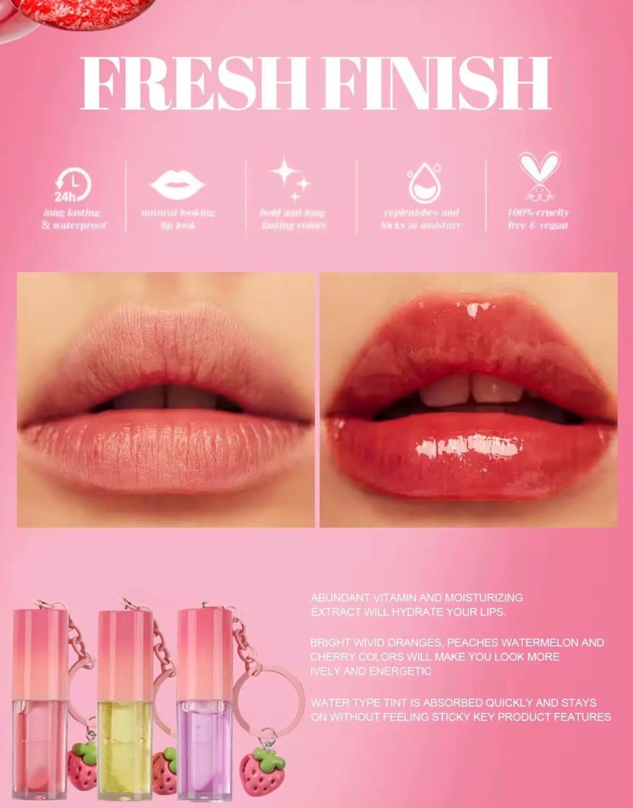50pcs Private Label Fruity Keychain Lip Gloss