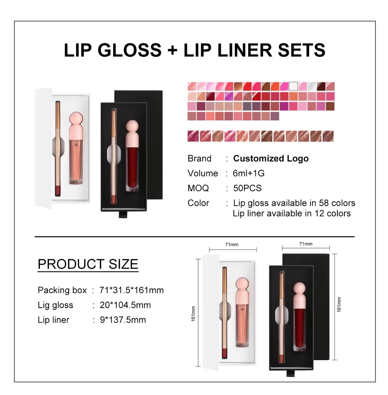 50 Sets Private Label Hydrating Lipgloss / Matte Lipstick Kit