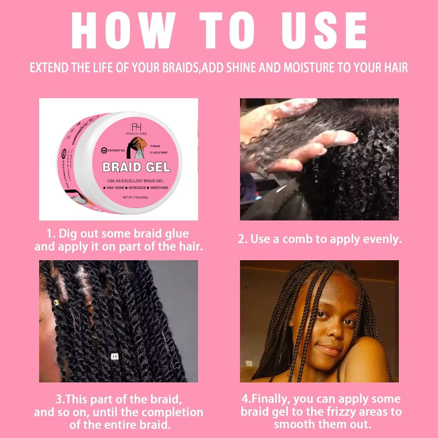 50pcs Private Label Braid and Locs Pomade Gel (500g)