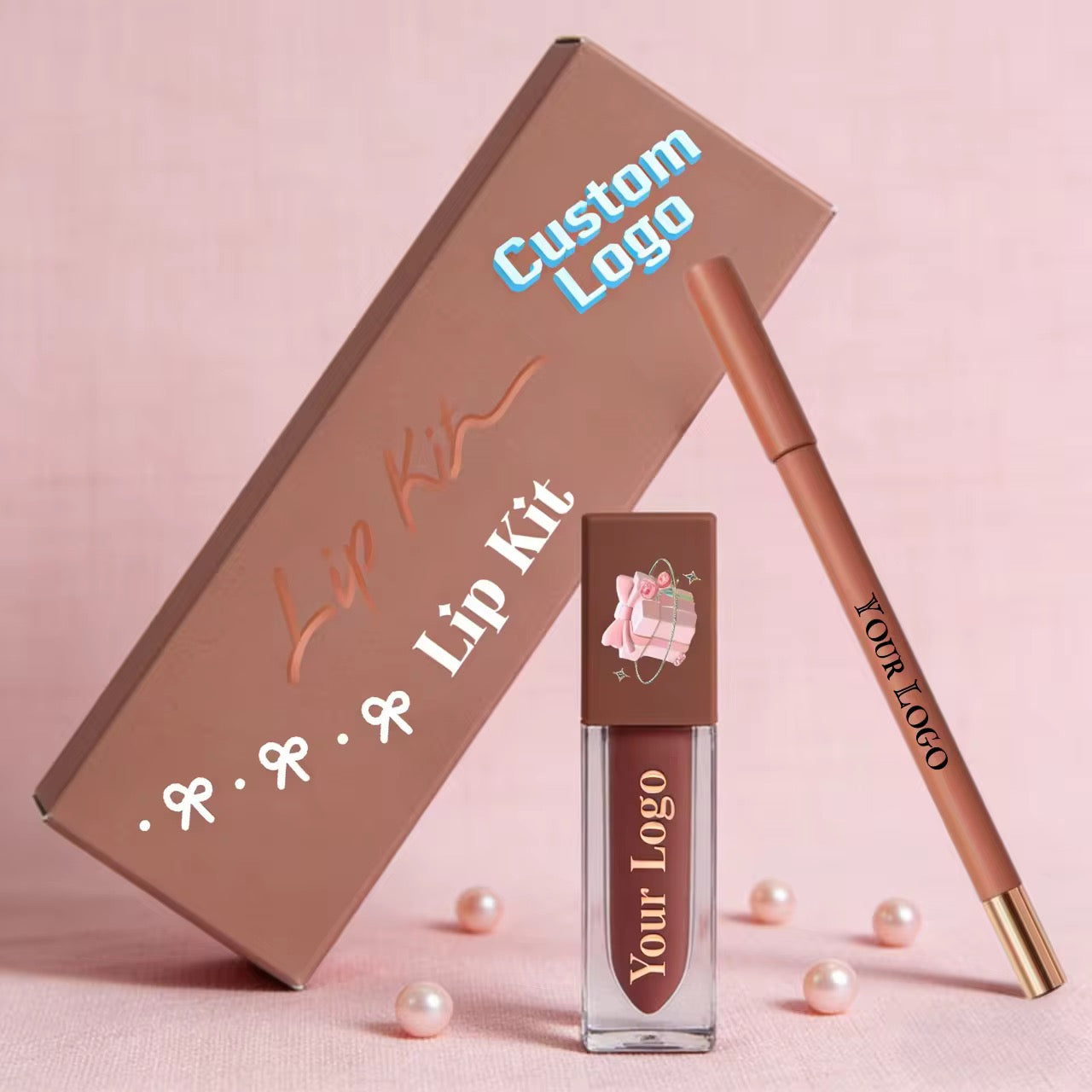 50 Sets Private Label Brown Square Tube Lip Gloss & Matte Lipstick Kit