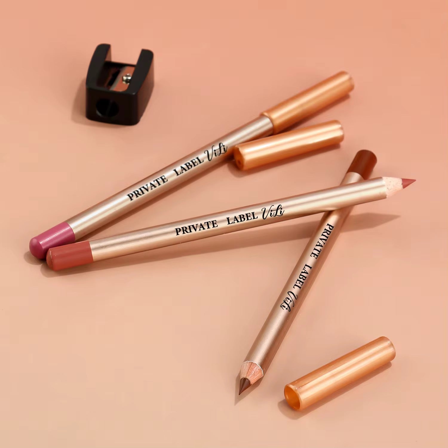 50pcs Private Label Gold Pencil Lip Liner + Sharpener