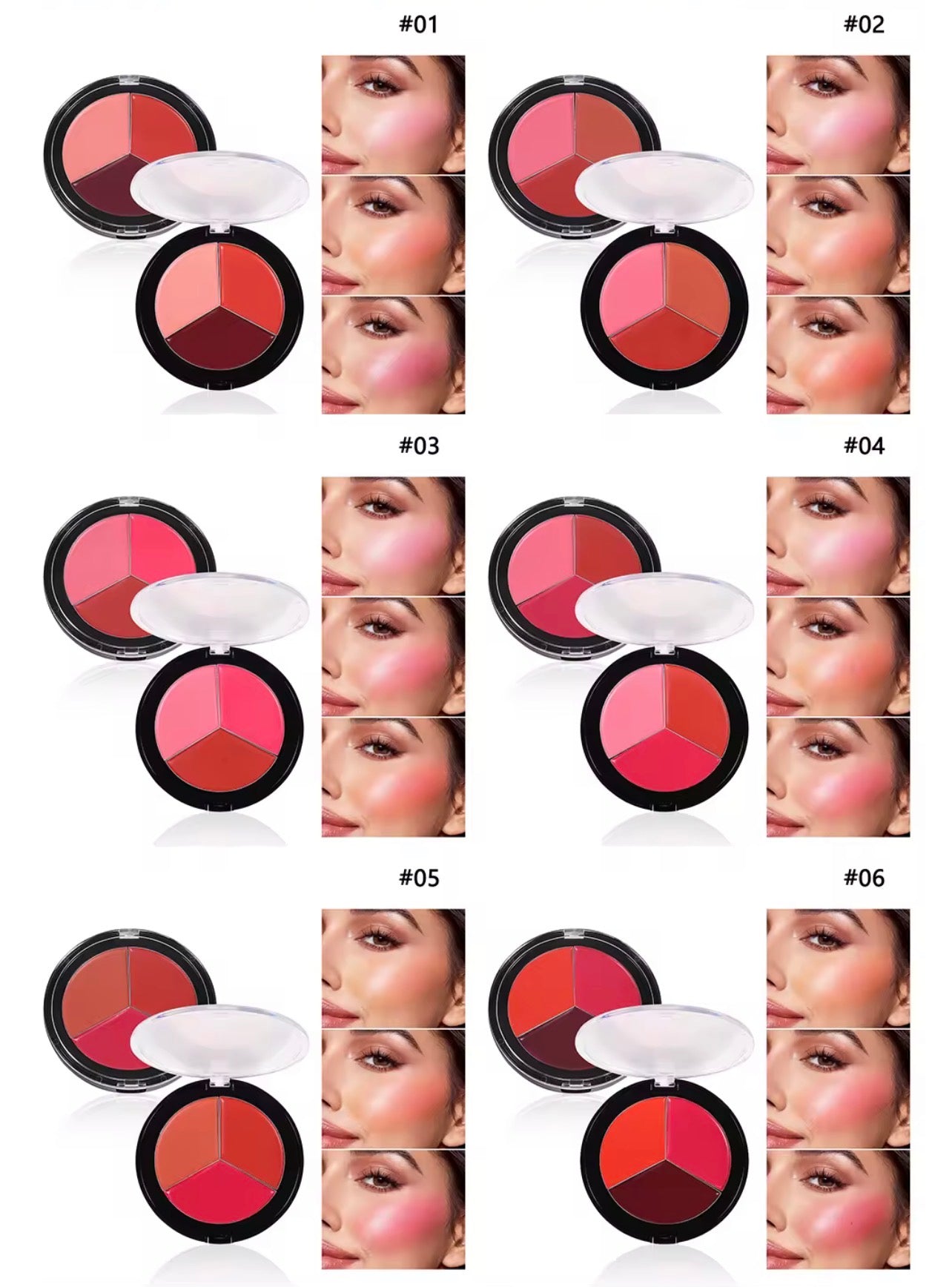 50pcs 3-in-1 Private Label Pressed Powder Blush Palette Set