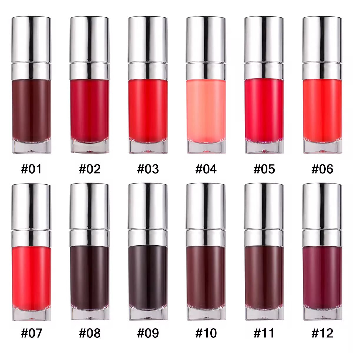 50pcs Private Label Water based Lip Tint In 10ml Silver Tubes
