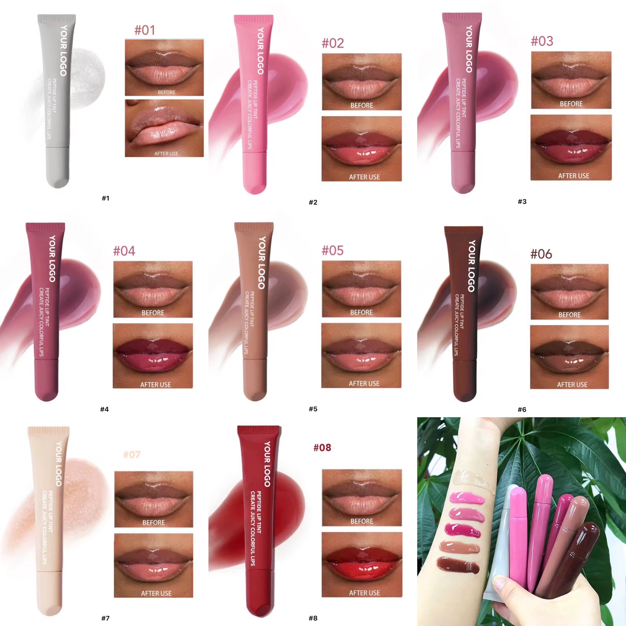50pcs Private Label Peptide Scented Glossy Lip Tint Balm 1.0