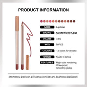 50pcs Private Label Gold Pencil Lip Liner + Sharpener
