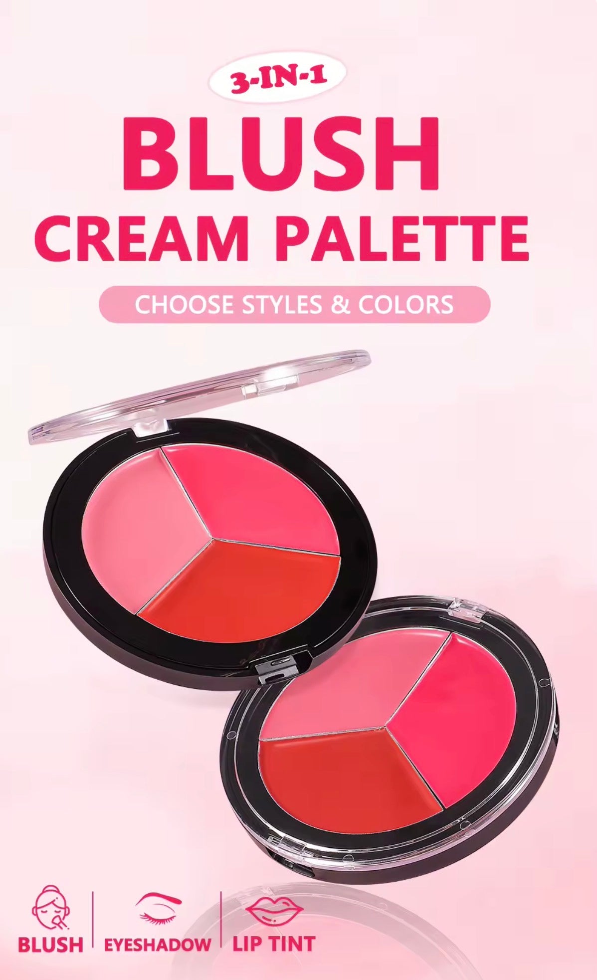 50pcs 3-in-1 Private Label Pressed Powder Blush Palette Set