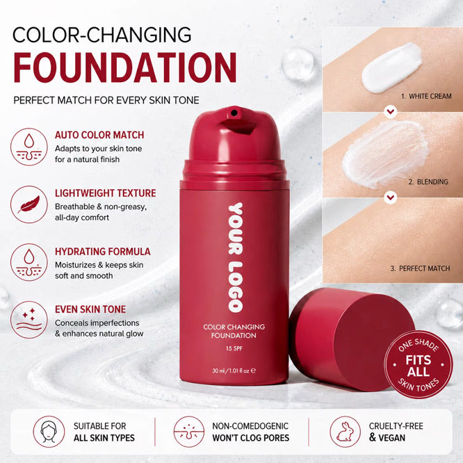 100pcs Private Label SPF 50 Oil Control Color Changing Liquid Foundation