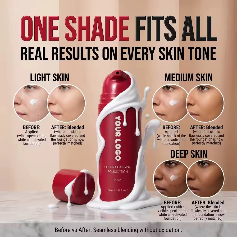 100pcs Private Label SPF 50 Oil Control Color Changing Liquid Foundation