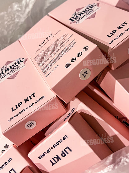 50 Sets Private Label Pink Tube Lip Gloss + Lip Liner Kit