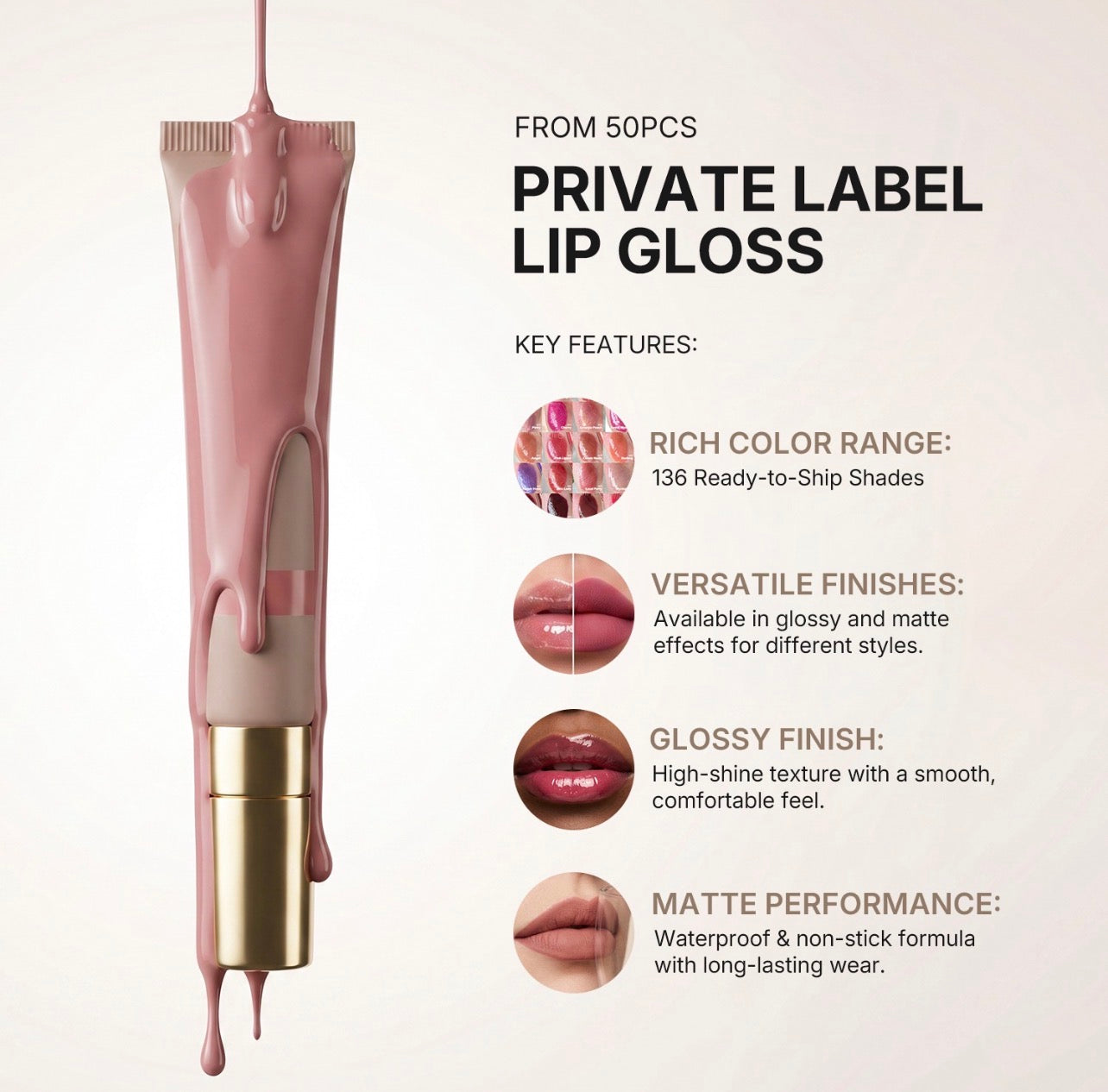 50pcs Private Label Squeeze Tube Vegan Lip Gloss