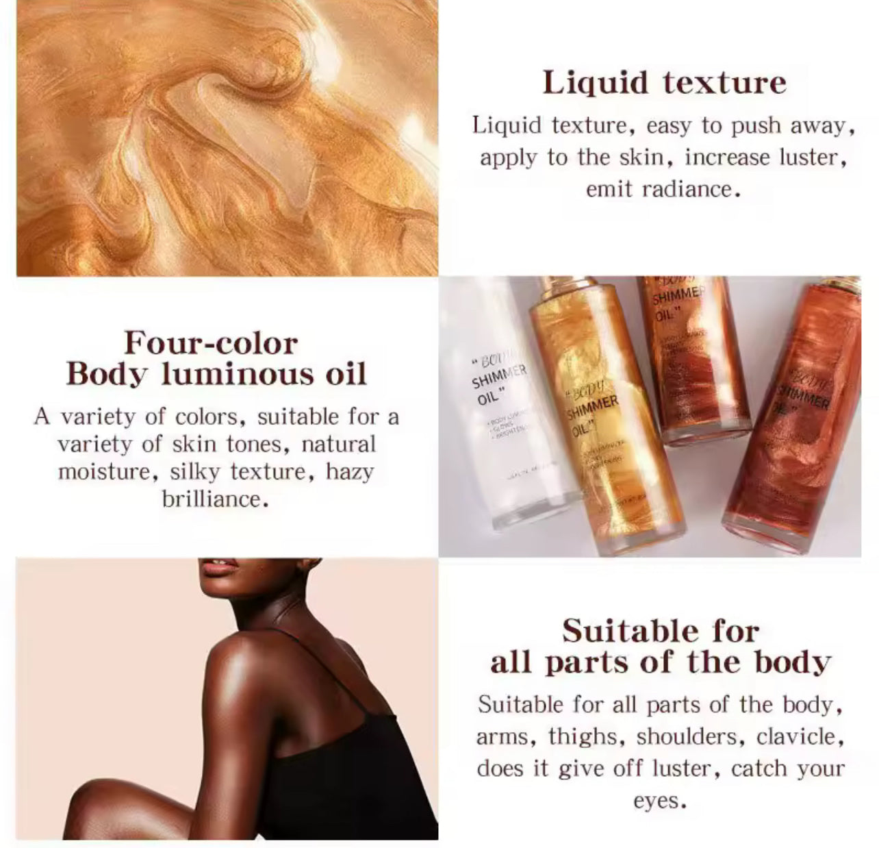 50pcs Private Label Body Glow Highlighter/Shimmer Oil