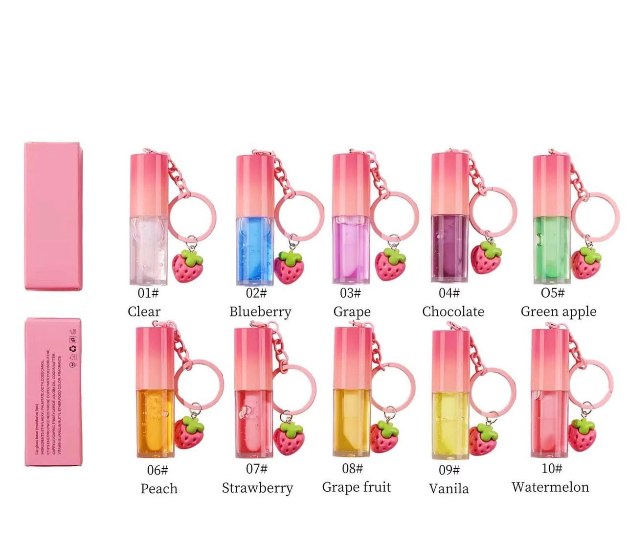 50pcs Private Label Fruity Keychain Lip Gloss