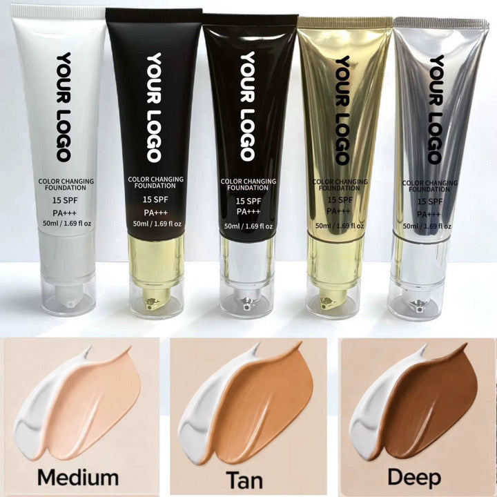 100pcs Private Label SPF 50 Oil Control Color Changing Liquid Foundation