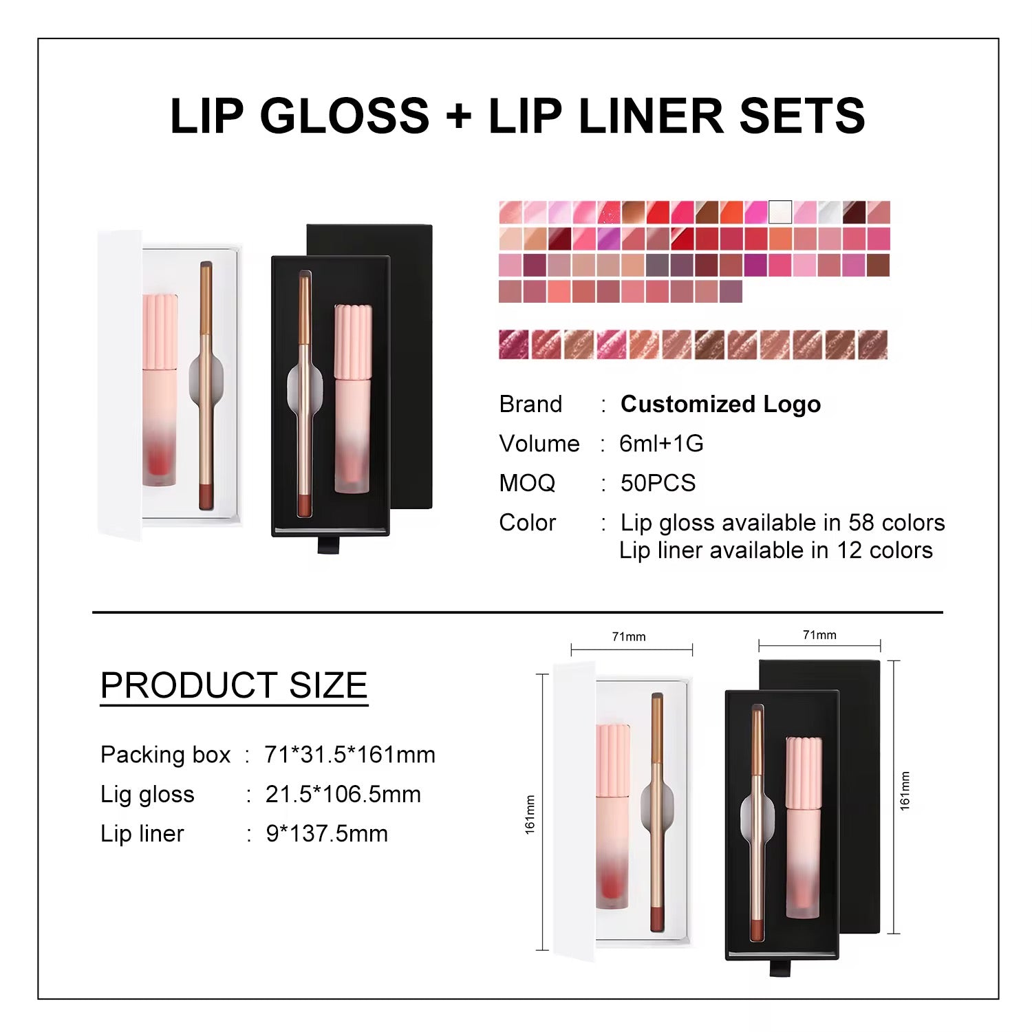 50 Sets Private Label Hydrating Lipgloss / Matte Lipstick Kit