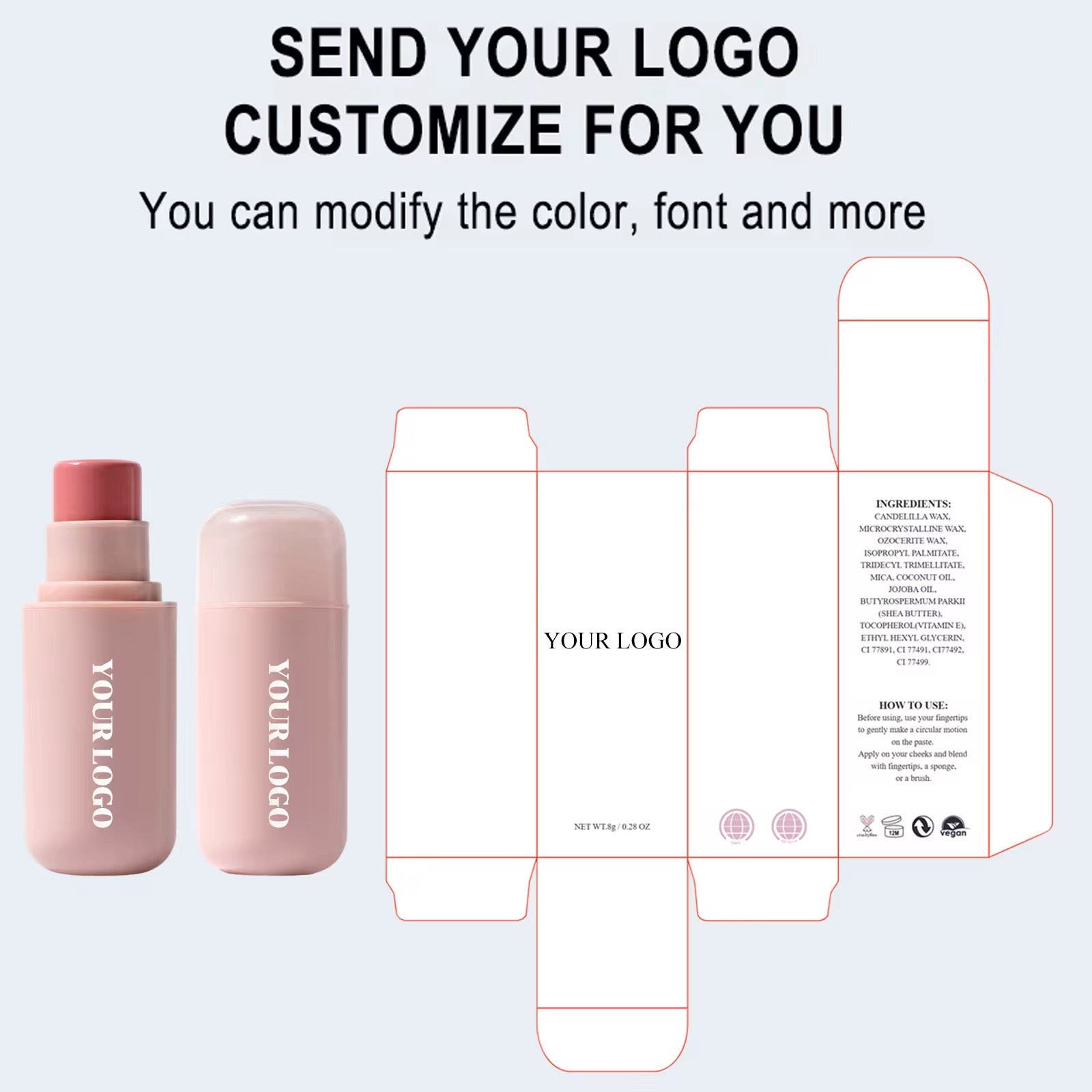 50pcs Private Label Pink Pocket Cream Blush Sticks