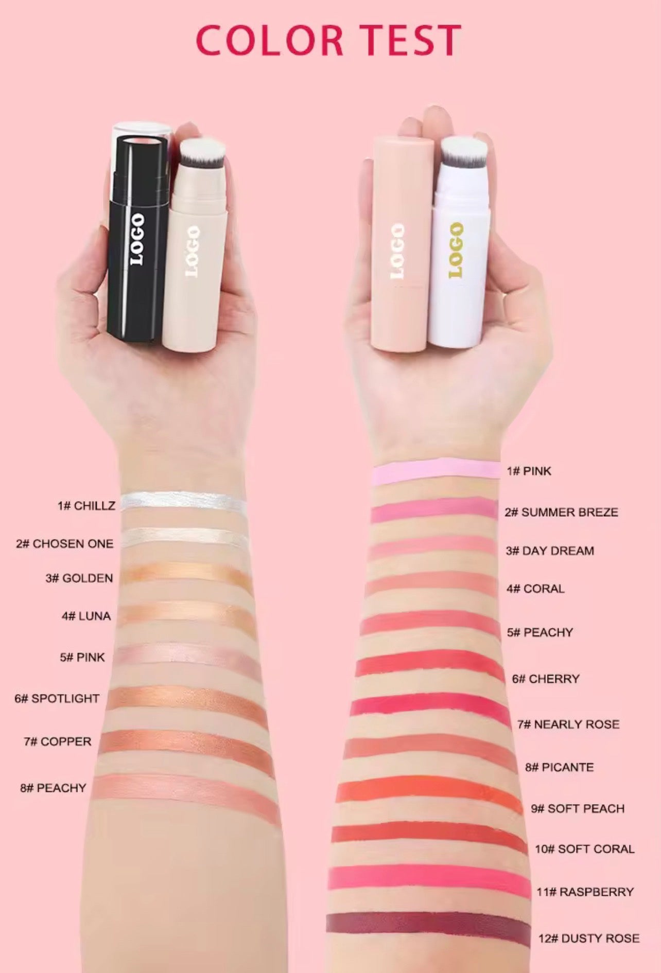 50pcs Private Label Creamy Blush Sticks With Brush