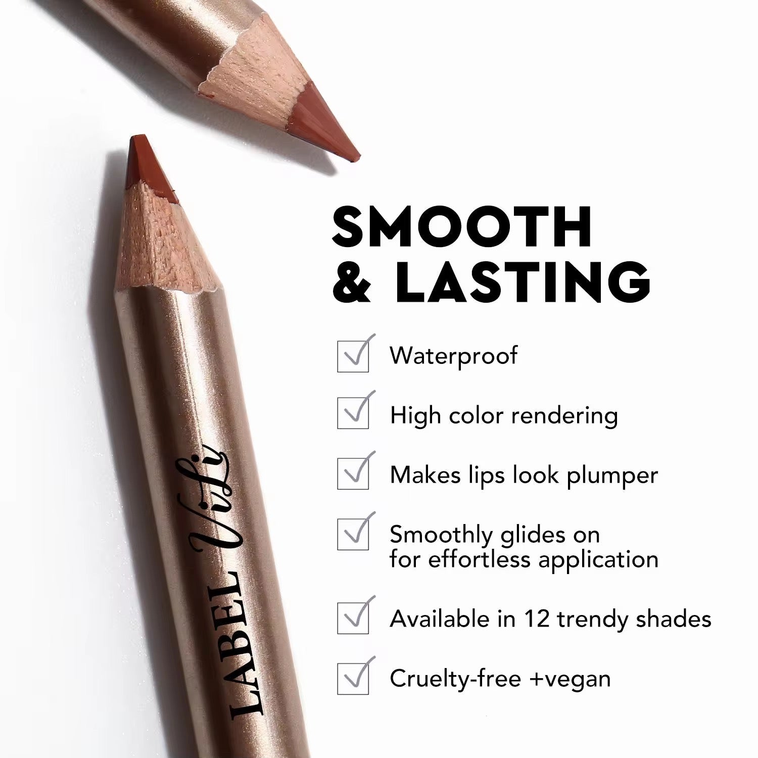 50pcs Private Label Gold Pencil Lip Liner + Sharpener