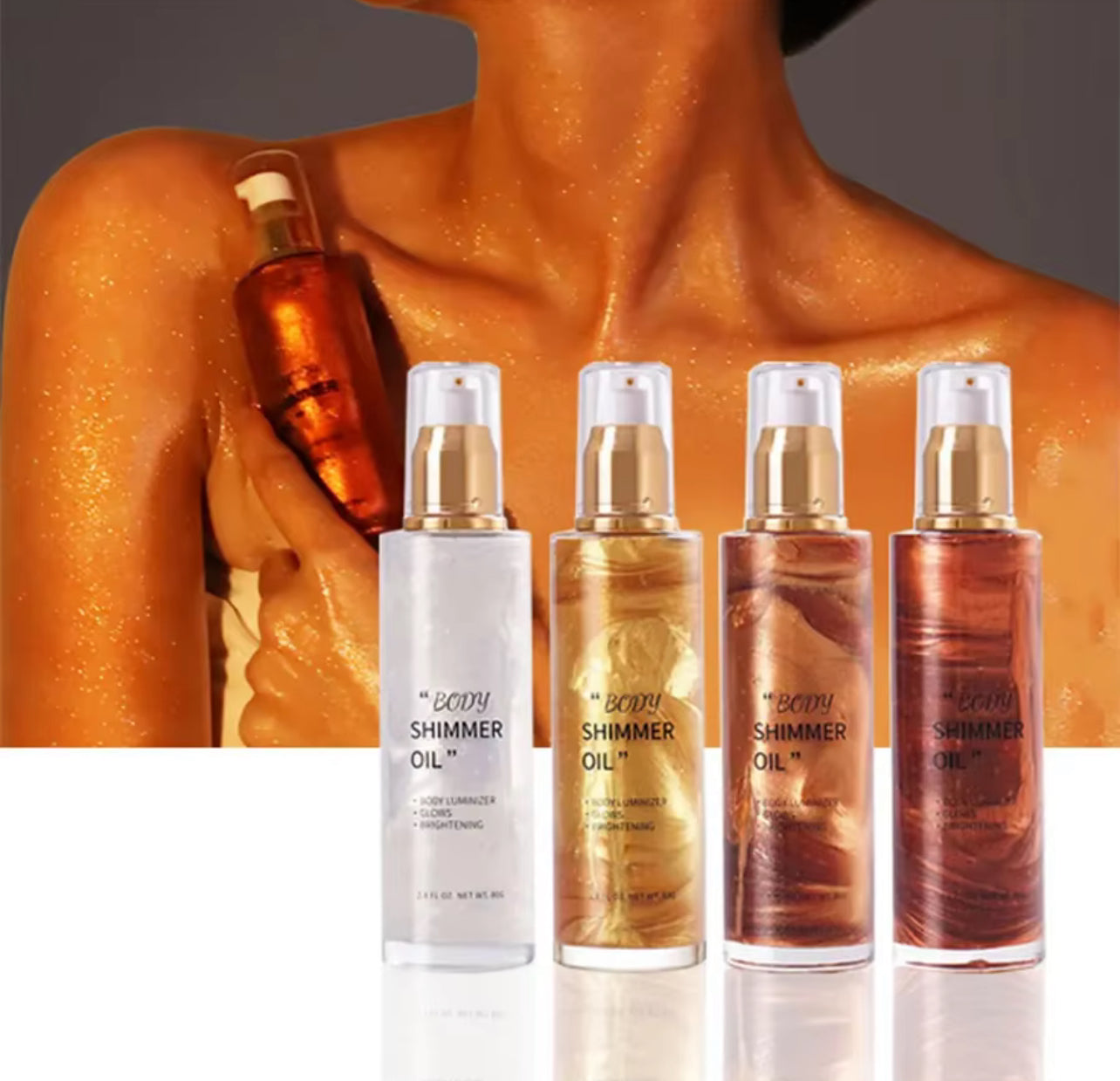 50pcs Private Label Body Glow Highlighter/Shimmer Oil