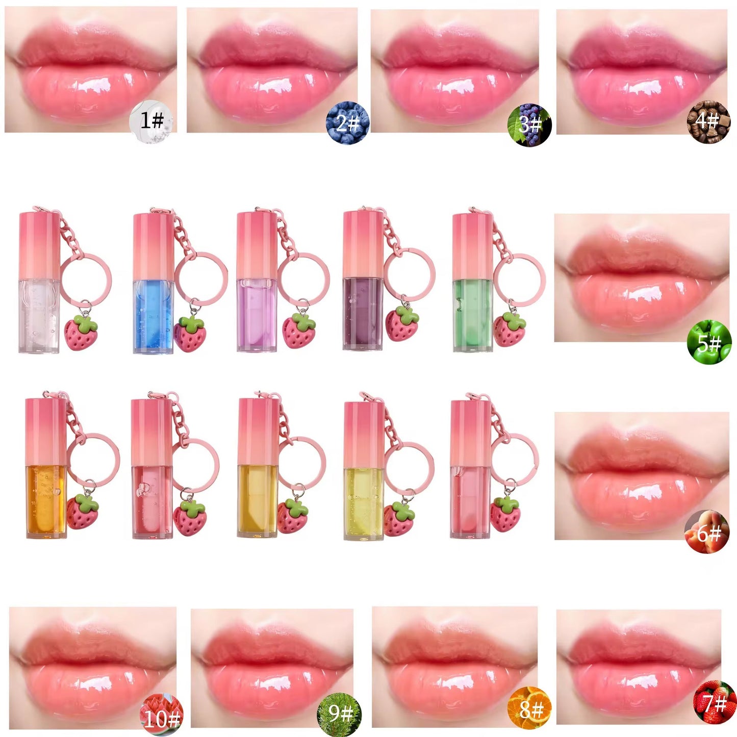 50pcs Private Label Fruity Keychain Lip Gloss