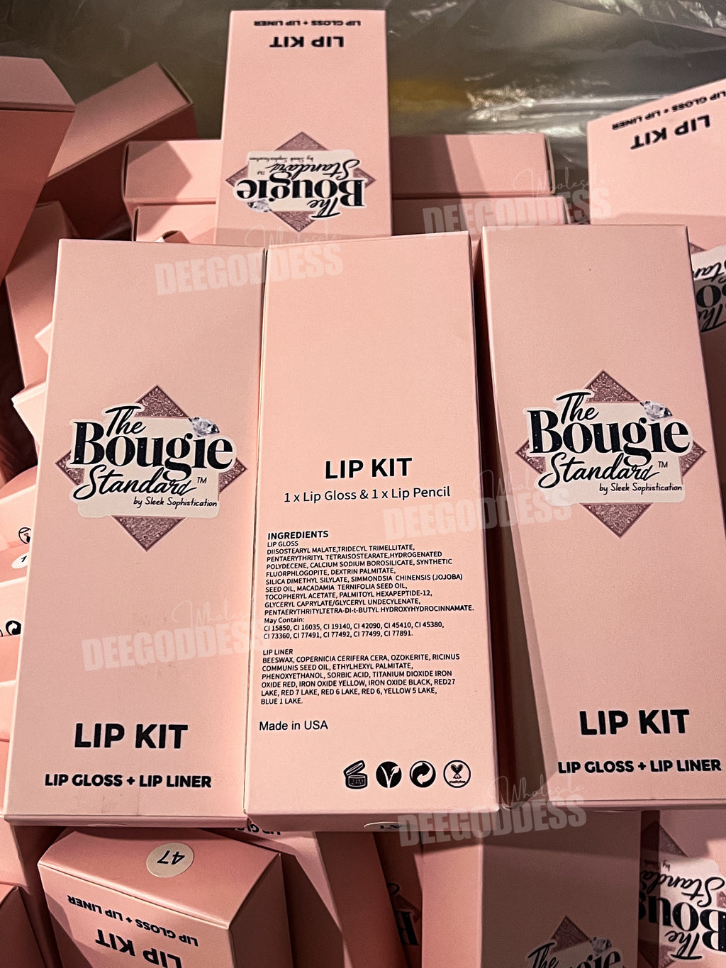 50 Sets Private Label Pink Tube Lip Gloss + Lip Liner Kit