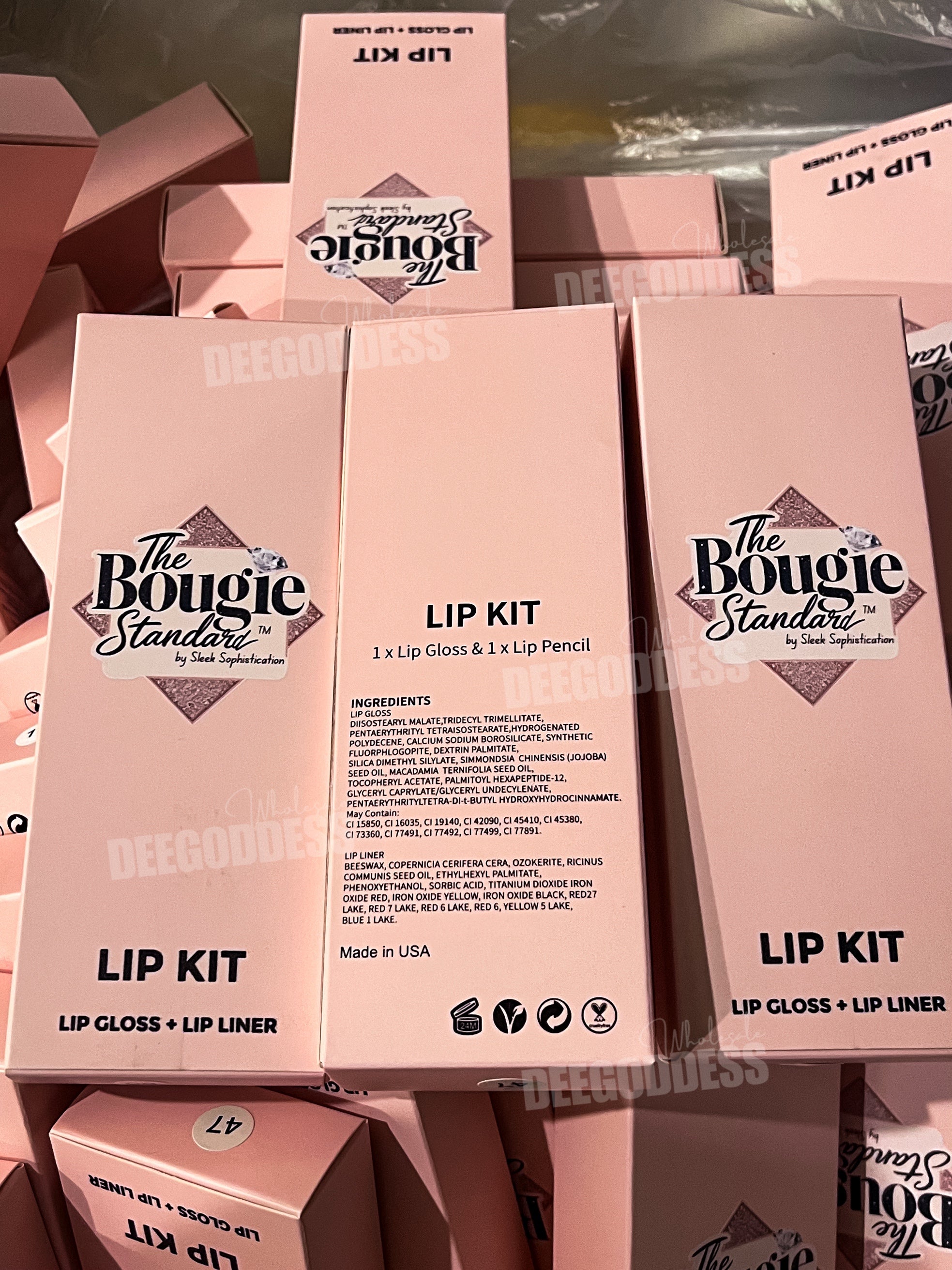 50 Sets Private Label Pink Tube Lip Gloss + Lip Liner Kit