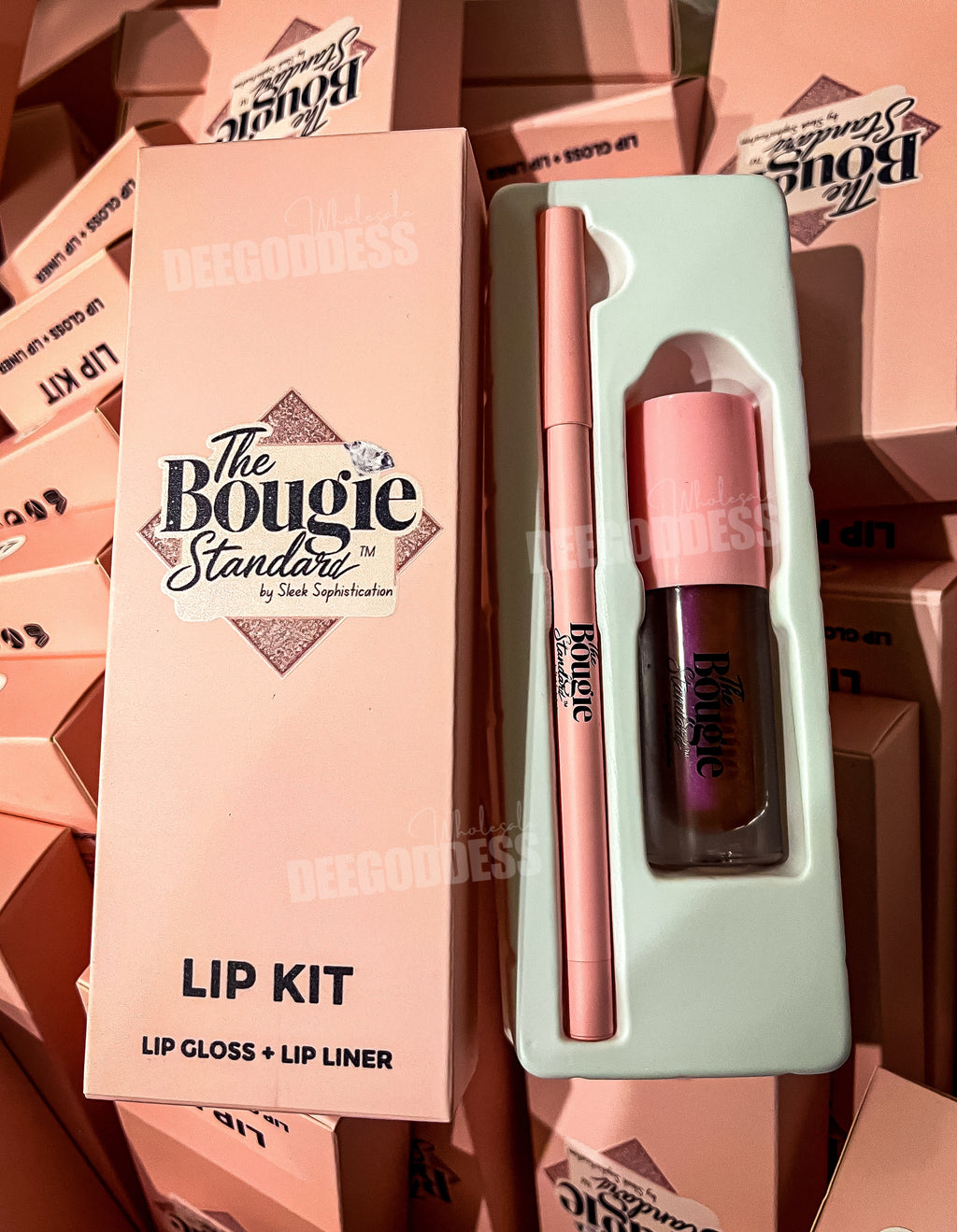 50 Sets Private Label Pink Tube Lip Gloss + Lip Liner Kit