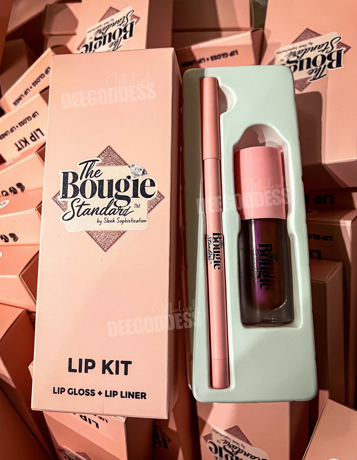 50 Sets Private Label Pink Tube Lip Gloss + Lip Liner Kit