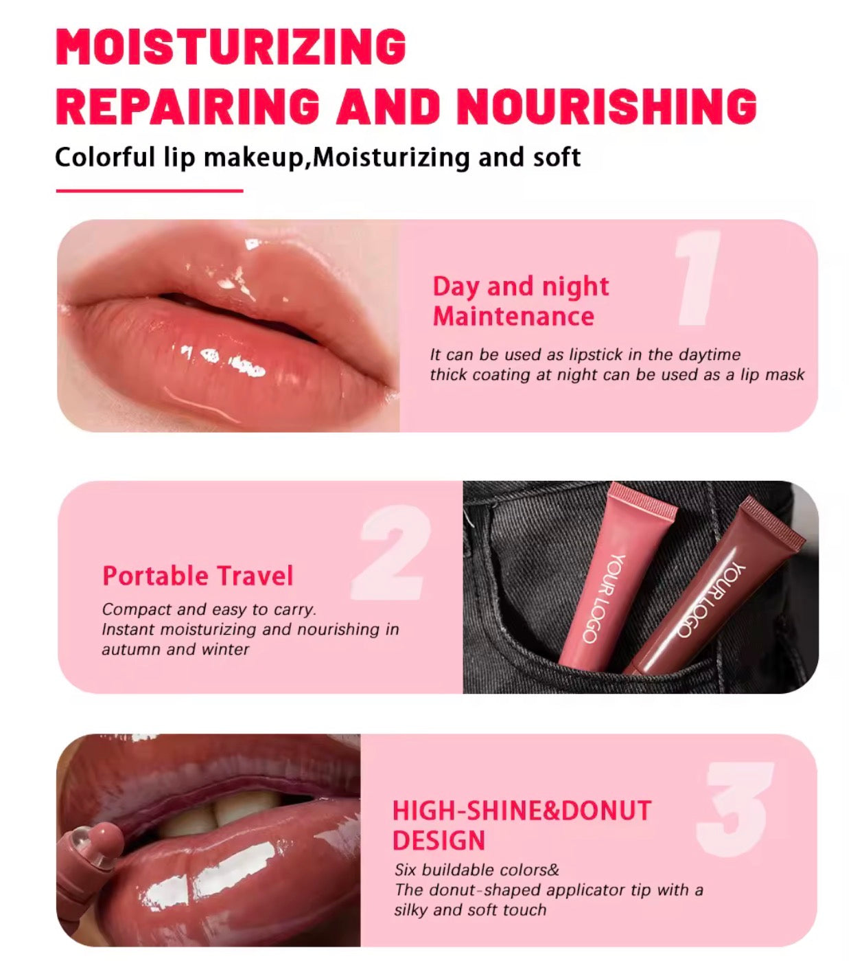 50pcs Private Label Peptide Donut 🍩 Lip Tinted Serum