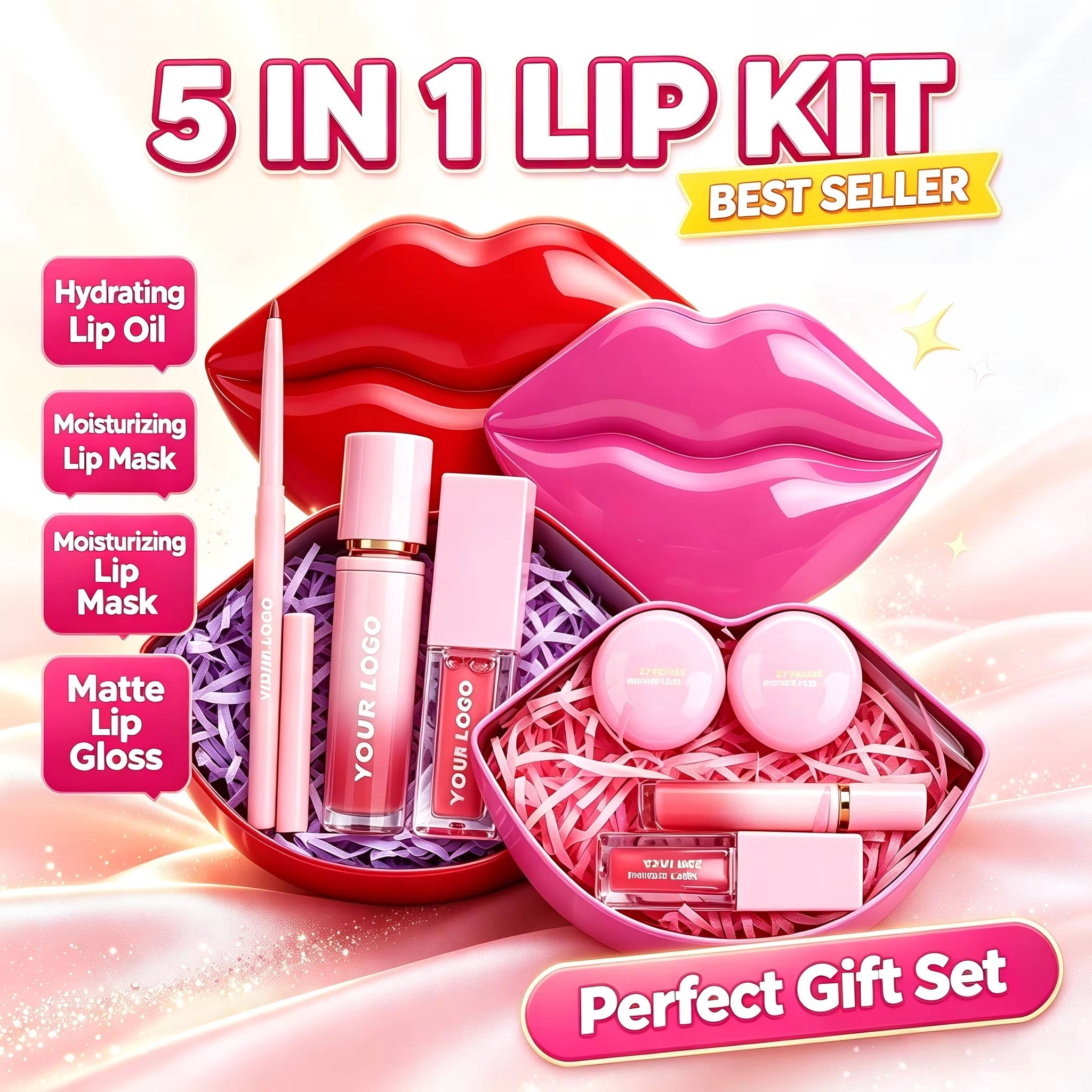 50 Sets Private Label 5-in-1 Lip Care Kit
