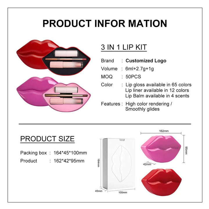 20 Sets Private Label 3-in-1 Lip Care Kit