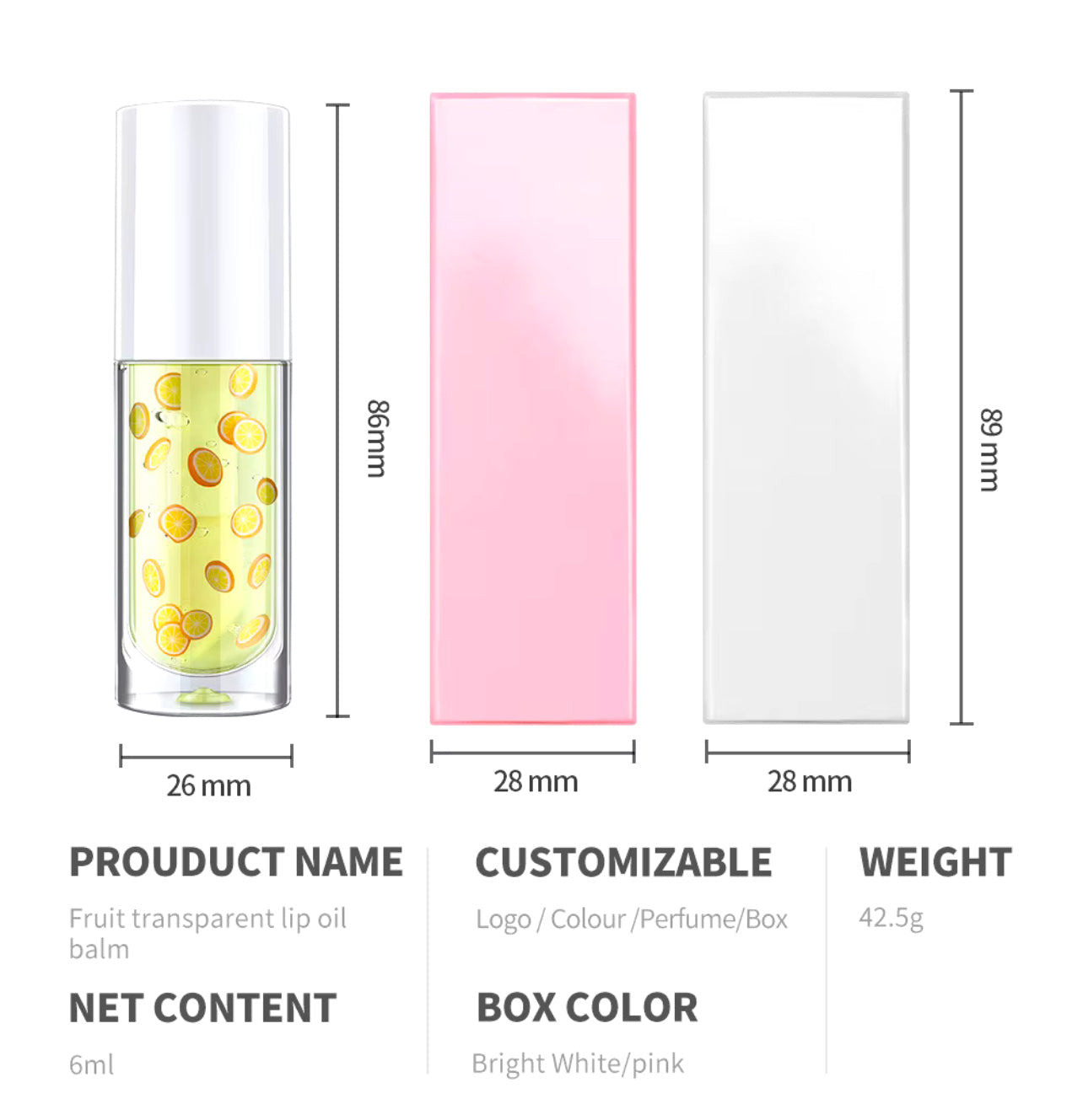 50pcs Private Label Fruit Slice Lip Oils