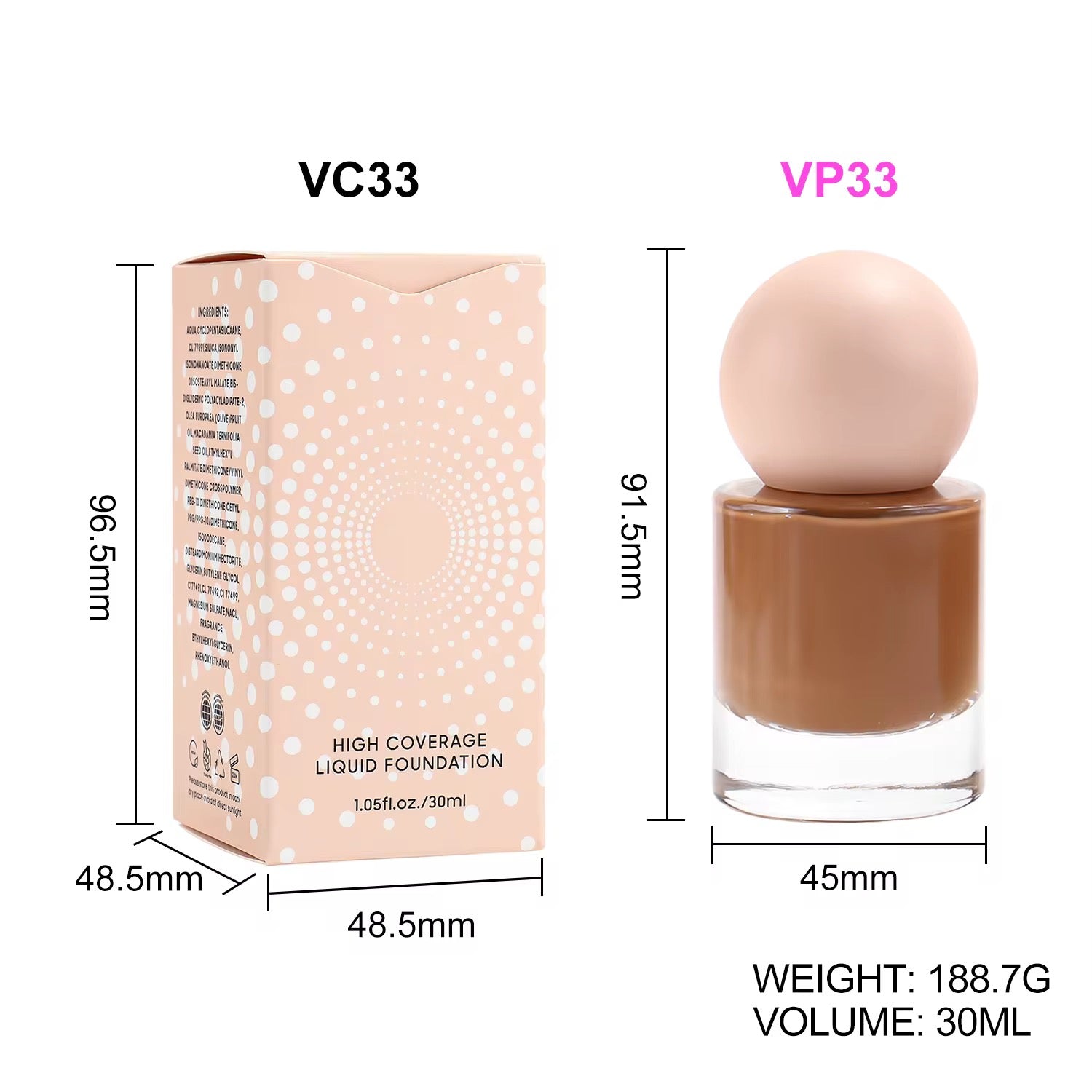 50pcs Private Label Liquid High Coverage Foundation